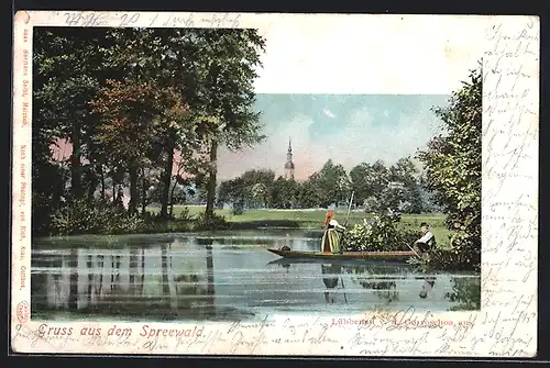 AK Lübbenau, Ortspartie von der Gorroschoa aus, Tracht