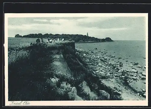 AK Insel Oie, Strandpartie, Im Hintergrund Leuchtturm