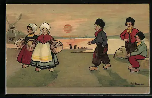 Künstler-AK Ethel Parkinson: Holländische Jungs fragen nach Brot