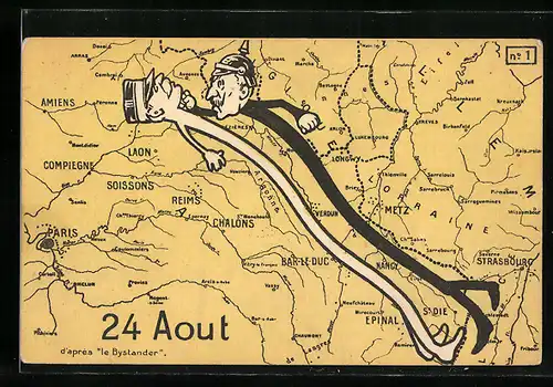 AK Französische Landkarte mit Metz, Chalons und Nancy, 24. Aout