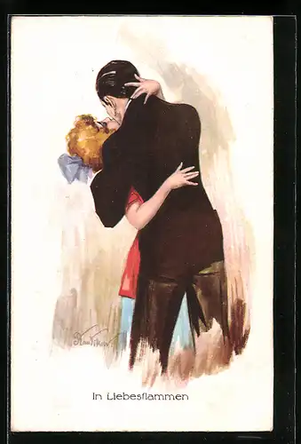 Künstler-AK Plantikow: Liebespaar küsst sich