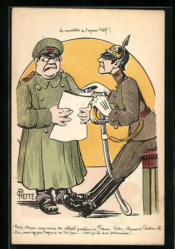 AK Major und Soldat in Uniform mit Zeitung