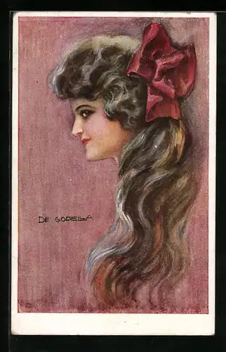 Künstler-AK de Godella: Junge Frau mit langen Haaren