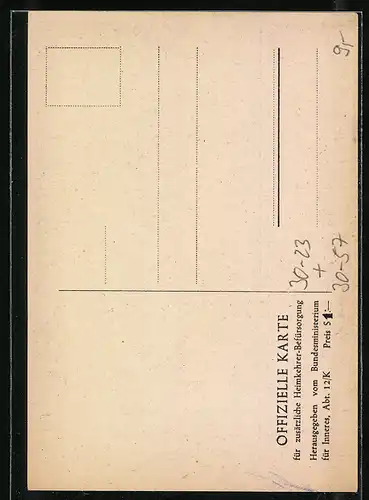 Künstler-AK Offizielle Karte für zusätzliche Heimkehrer-Befürsorgung