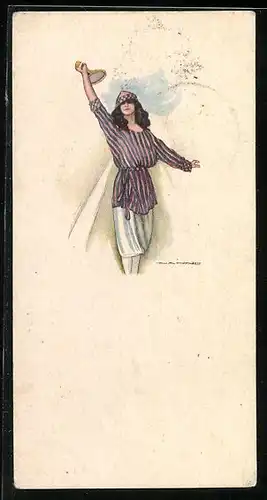 Künstler-AK Nanni: Junge Frau spielt Tennis