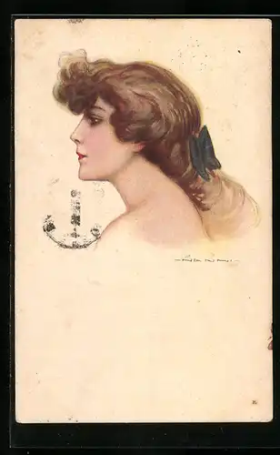 Künstler-AK Nanni: Junge Dame mit Haarschleife