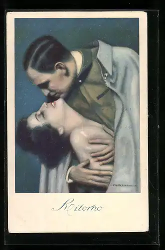 Künstler-AK Nanni: Schönes Fräulein liegt ihrem Soldaten in den Armen