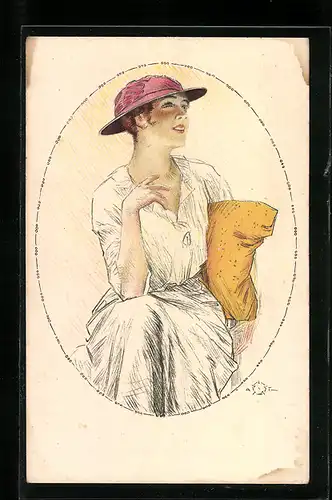 Künstler-AK Terzi: Junge Dame mit Hut