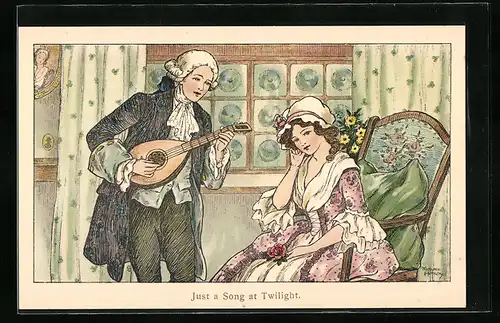Künstler-AK Florence Hardy: Just a Song at Twilight, Musiker und Dame, 18. Jahrhundert