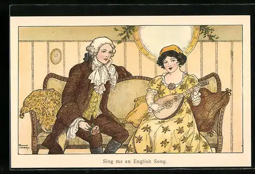 Künstler-AK Florence Hardy: Sing me an English Song, Musikerin und Bewunderer, 18. Jahrhundert
