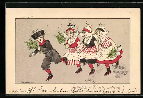Künstler-AK Florence Hardy: Kinder mit Zweigen in hölländischer Tracht