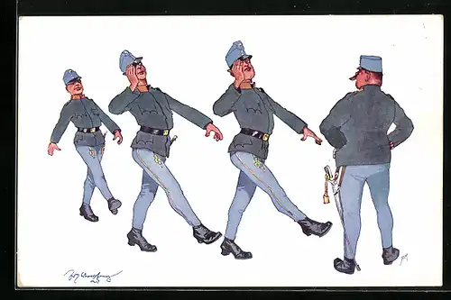 Künstler-AK Fritz Schönpflug: Salutierende Soldaten in Uniformen