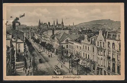 AK Aachen, Hindenburgstrasse mit Strassenbahn
