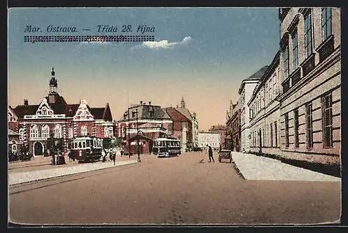 AK M. Ostrau, Reichsstrasse mit Strassenbahn