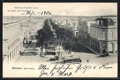 AK Habana, The Prado, Strassenbahn