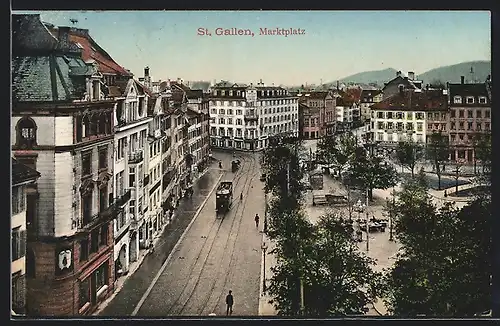 AK St. Gallen, Marktplatz aus der Vogelschau