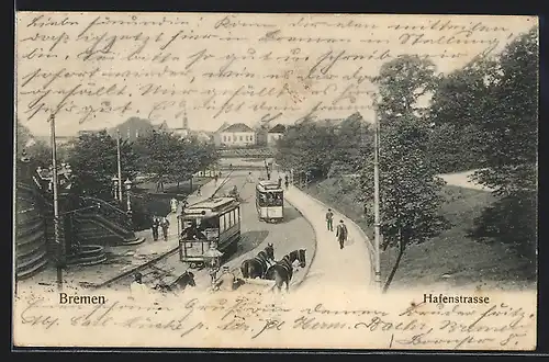 AK Bremen, Hafenstrasse mit Strassenbahn