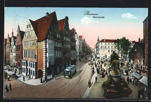 AK Bremen, Obernstrasse mit Strassenbahn