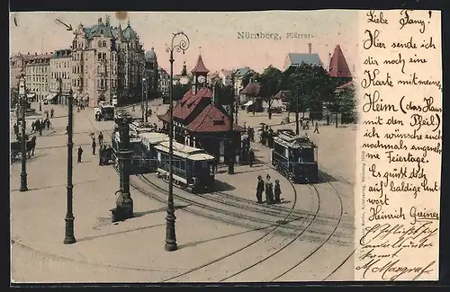 AK Nürnberg, Strasse am Plärrer mit Strassenbahn