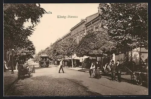 AK Braila, König-Strasse mit Strassenbahn