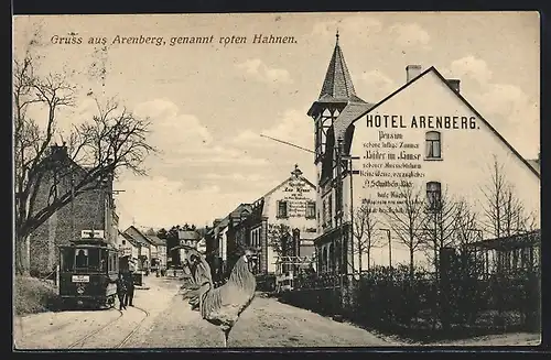 AK Arenberg, Hotel Arenberg genannt roter Hahnen, Strassenbahn