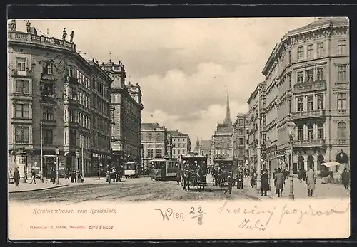 AK Wien, Kärtnerstrasse vom Karlsplatz, Strassenbahn