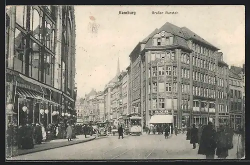 AK Hamburg, Grosser Burstah mit Strassenbahn