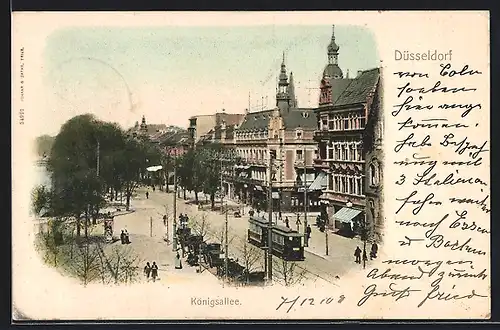 AK Düsseldorf, Königsallee mit Strassenbahn