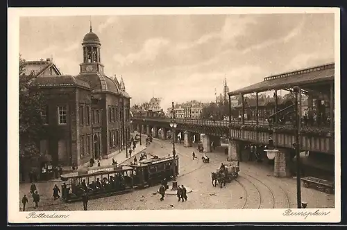 AK Rooterdam, Beursplein mit Strassenbahn