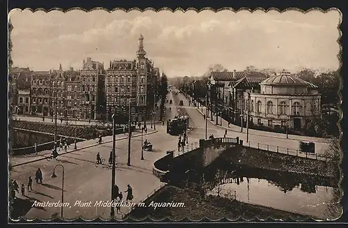 AK Amsterdam, Plant. Middenlaan m. Aquarium, Strassenbahn