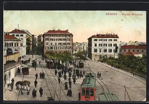 AK Genova, Piazza Principe mit Strassenbahnen