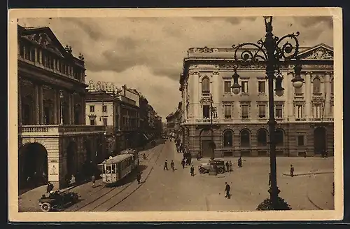 AK Milano, Das Scala Theater und Via Manzoni, Strassenbahn