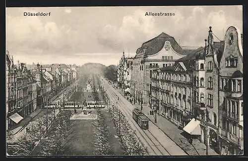 AK Düsseldorf, Alleestrasse mit Strassenbahn