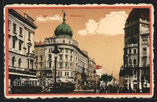 AK Budapest, Rakoczi ut., Strassenbahn