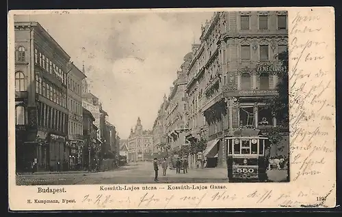 AK Budapest, Kossuth-Lajos Gasse mit Strassenbahn