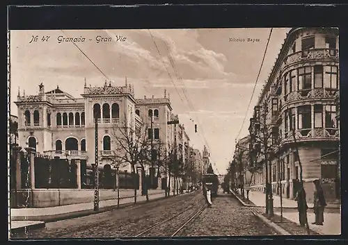 AK Granada, Gran Via, Strassenbahn