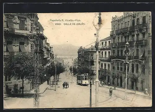 AK Vigo, Calle de Colón, Strassenbahn