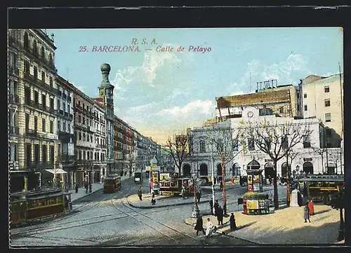 AK Barcelona, Calle de Pelayo, Strassenbahn