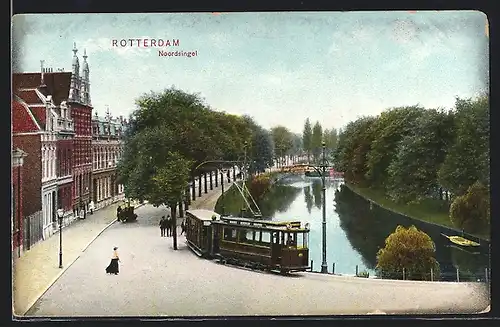 AK Rotterdam, Noordsingel, Flusspartie mit Strassenbahn