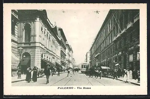 AK Palermo, Via Roma, Strassenbahn