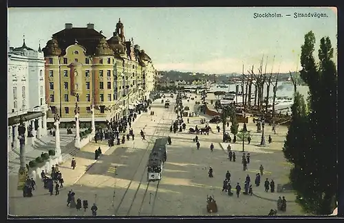 AK Stockholm, Standvägen, Uferpartie mit Strassenbahn