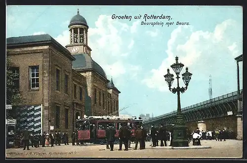 AK Rotterdamm, Beursplein met Beurs, Strassenbahn
