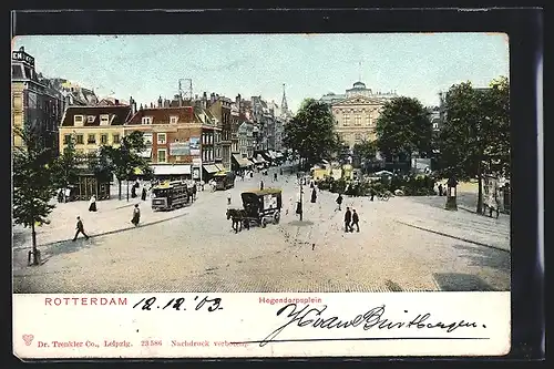 AK Rotterdam, Hogendorsplein, Strassenbahn und Pferdekutsche