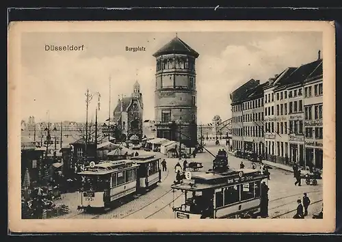 AK Düsseldorf, Burgplatz mit Strassenbahnen
