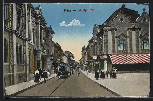 AK Pecs, Kiraly utca, Strassenbahn