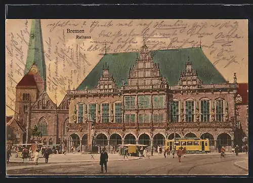 AK Bremen, Rathaus mit Strassenbahn