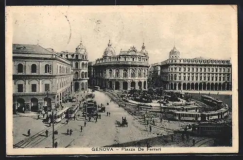 AK Genova, Piazza de Ferrari, Strassenbahn