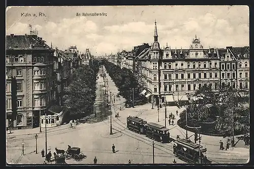 AK Köln a. Rh., Am Hohenzollernring mit Strassenbahnen