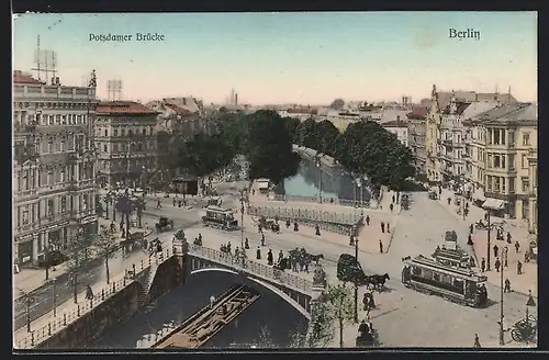 AK Berlin, Potsdamer Brücke mit Strassenbahnen