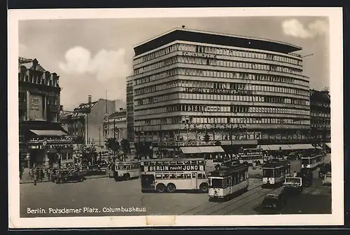 AK Berlin, Potsdamer Platz, Columbushaus, Strassenbahn